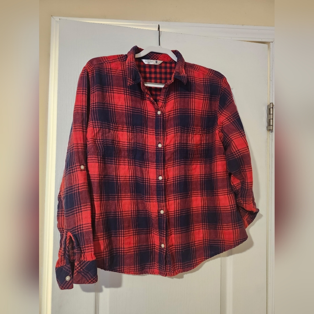 Red and Blue Plaid‎ Womens  Shirt XXL Riders By LEE